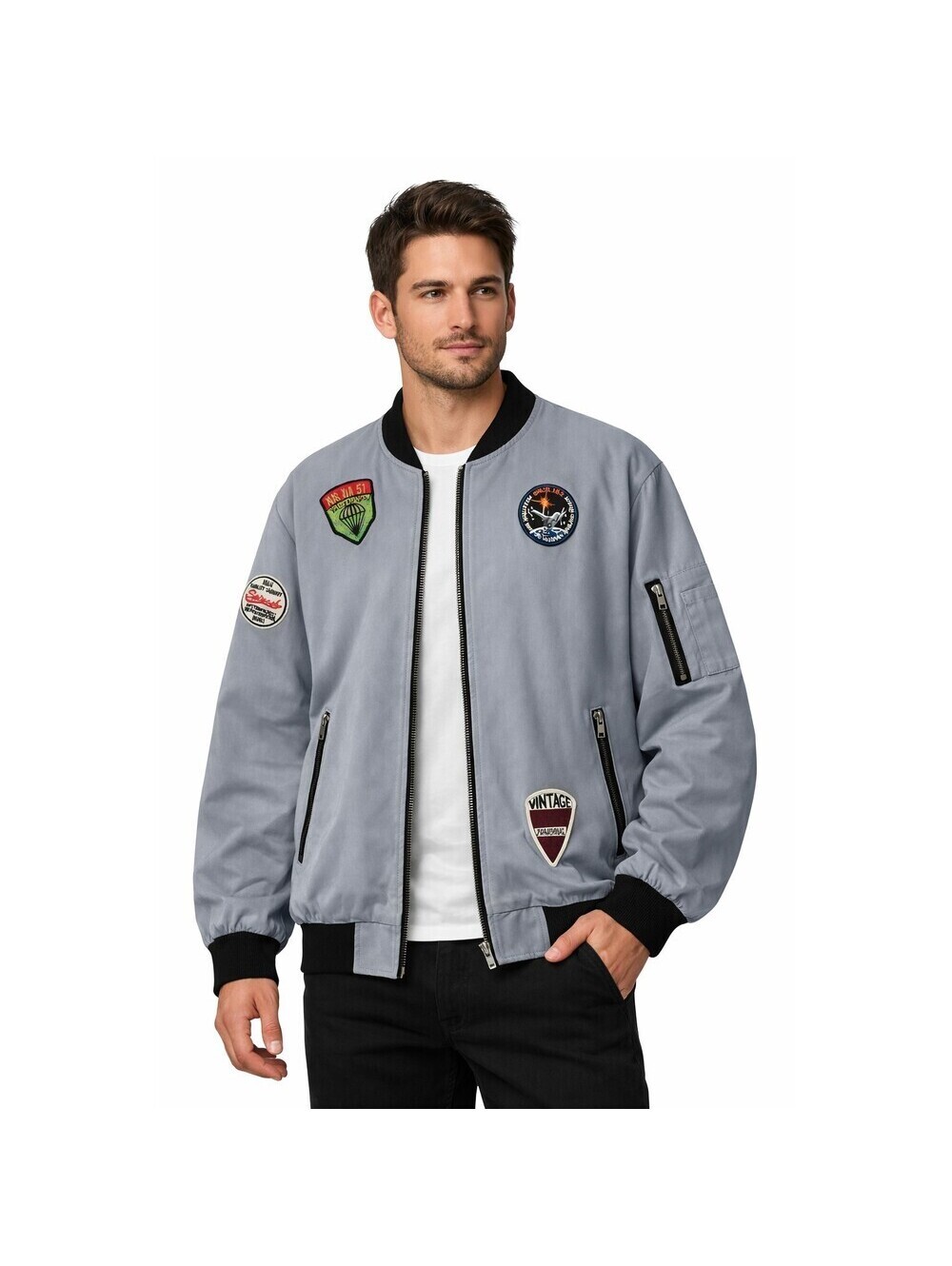 HAYDEN LA Patchwork Bomber Jacket Gray Medium NWT New Excellent D25 Stylish Zip
